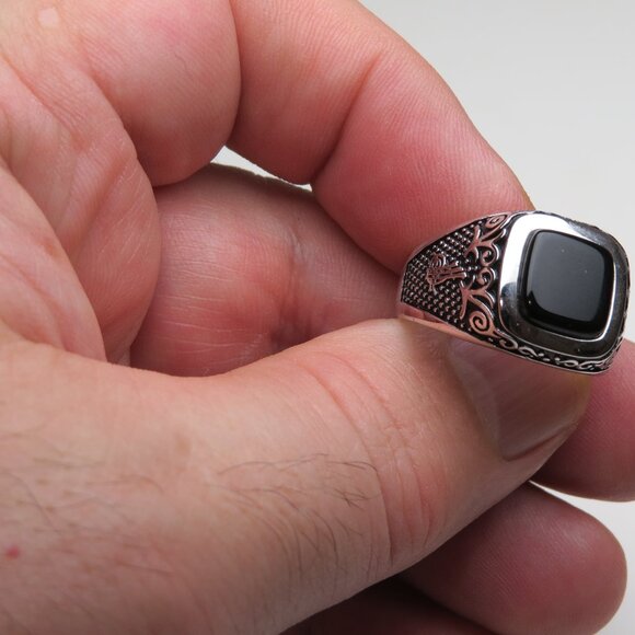 *925 Sterling Silver Onyx Men's Ring